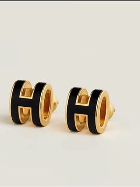 Hermes Gold and Black Mini Pop H Stud Earrings - Women's Jewelry